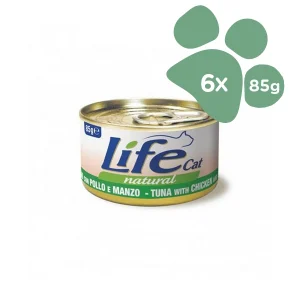 Cibo Umido per Gatti Life Cat Natural Gusto Pollo e Manzo 6x85gr