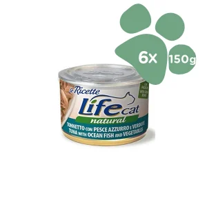 Cibo Umido per Gatti Life Cat Natural Gusto Tonno, Pesce Azzurro e Verdure 6x150gr