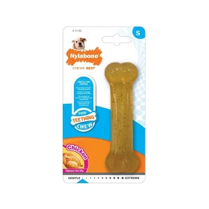 Gioco per Cani Nylabone Puppy Teething Dental Chew Puppybone a Forma di Osso Taglia S Gusto Pollo 11x3cm