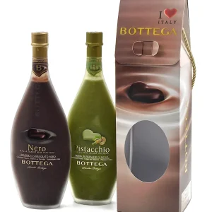 Liquore al Cioccolato Nero & Crema di Pistacchio di Sicilia – Bottega- 2 Bottiglie da 50 CL Box Regalo